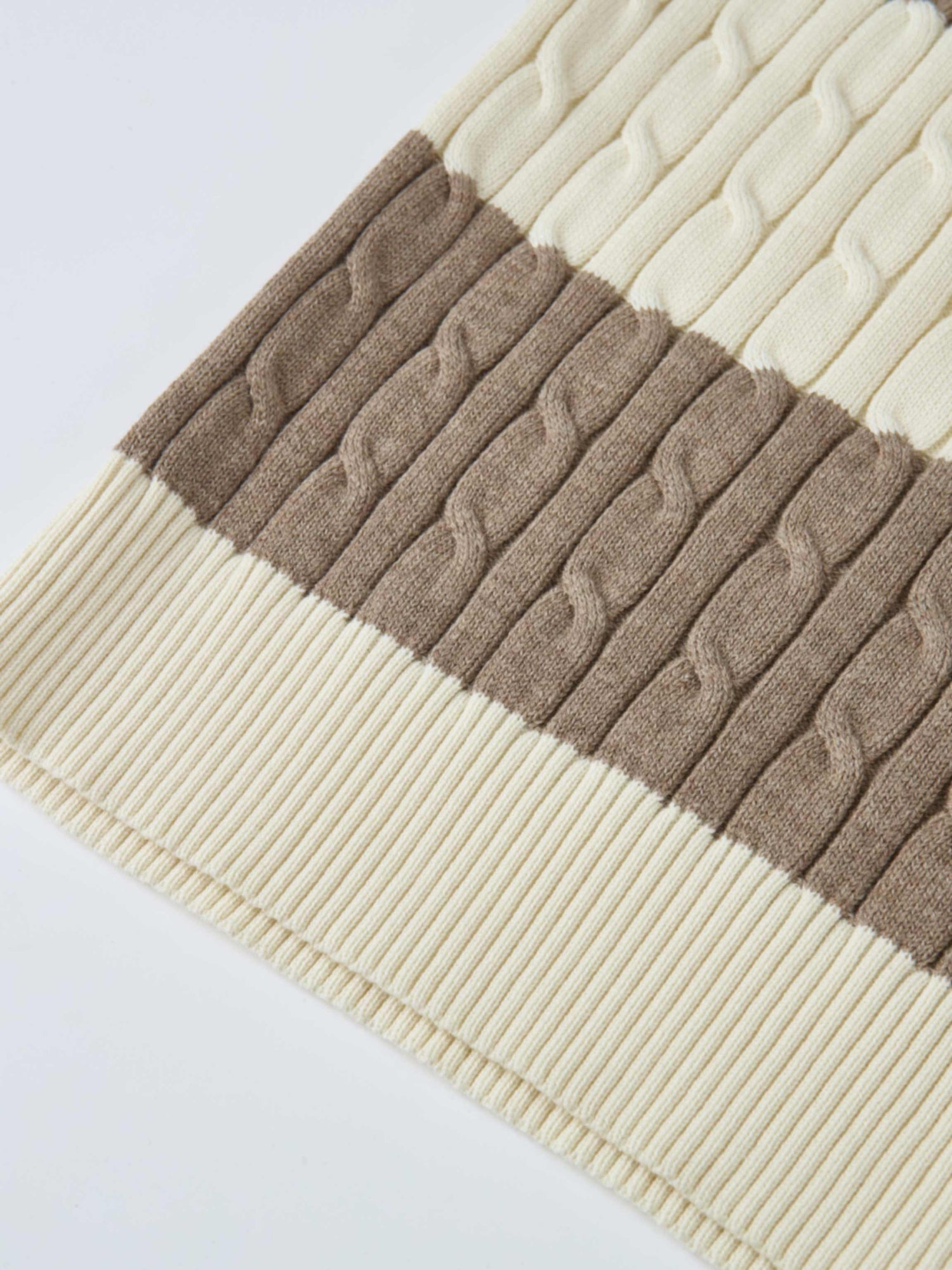 Wide Stripe Cable Knit Sweater - Cream/Heathered Tan