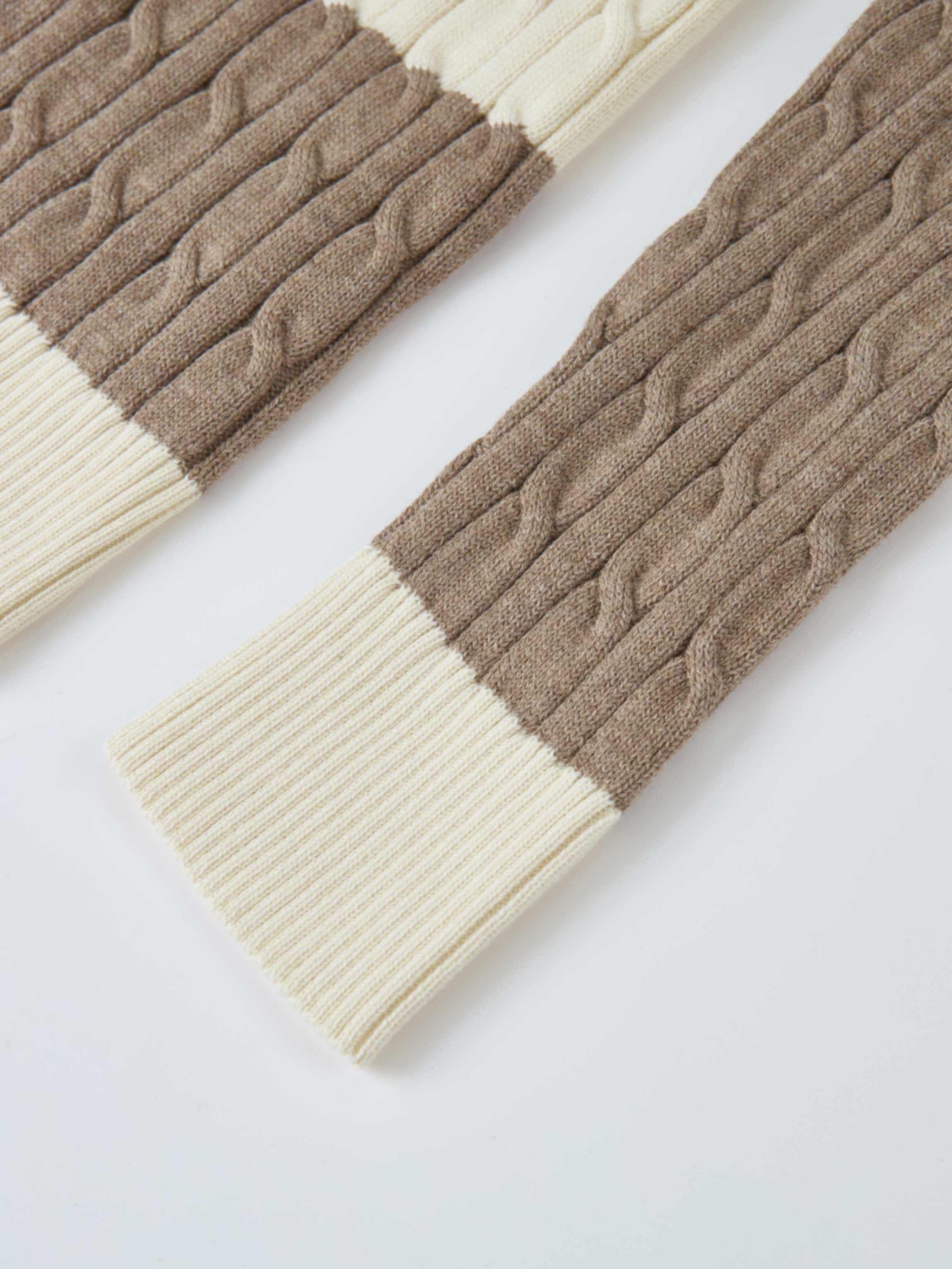Wide Stripe Cable Knit Sweater - Cream/Heathered Tan