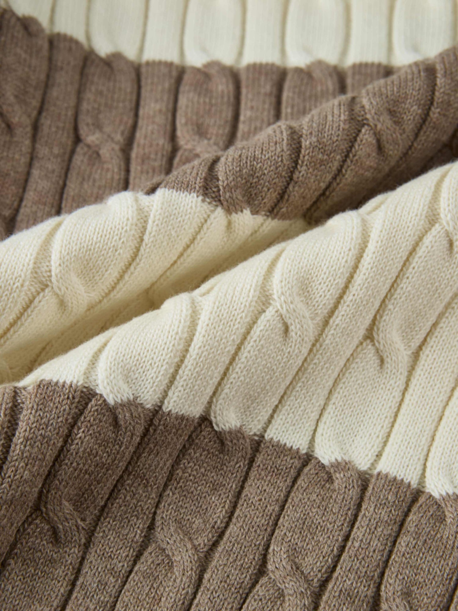 Wide Stripe Cable Knit Sweater - Cream/Heathered Tan