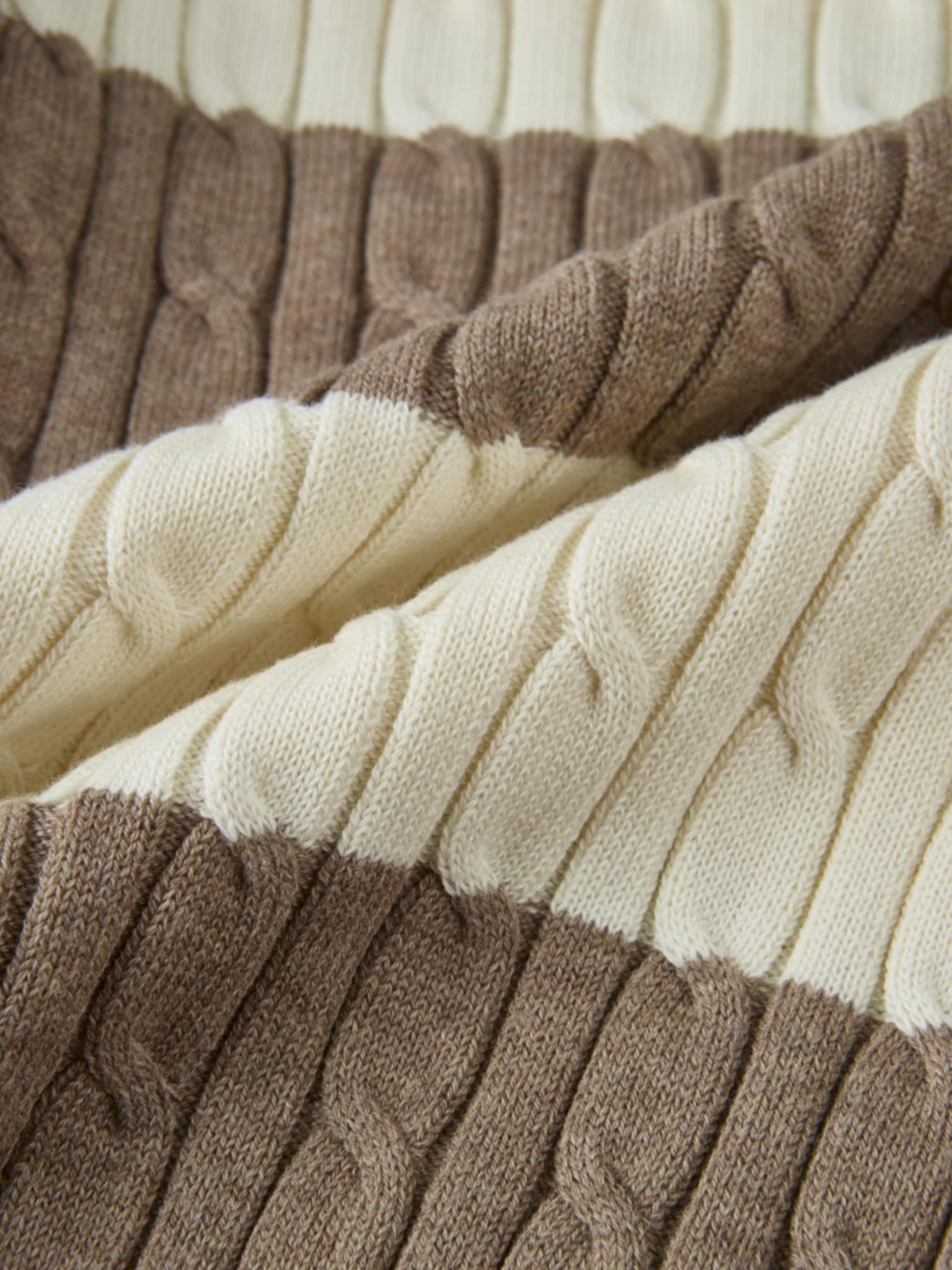 Wide Stripe Cable Knit Sweater - Cream/Heathered Tan