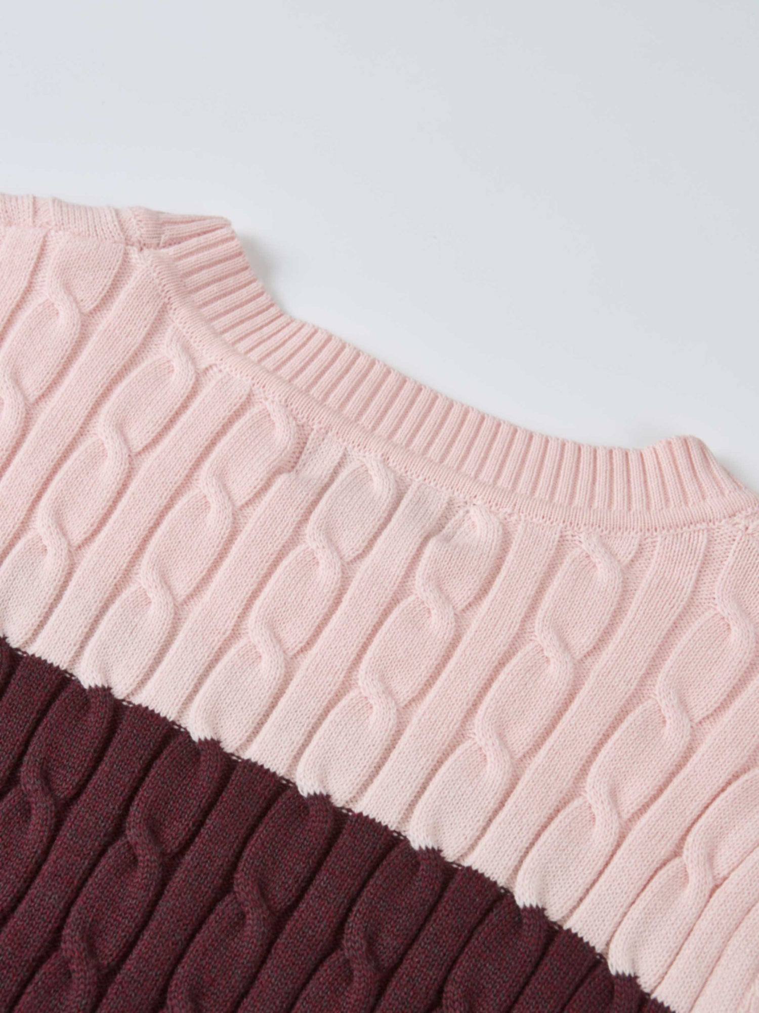 Wide Stripe Cable Knit Sweater -  Burgundy/Pink