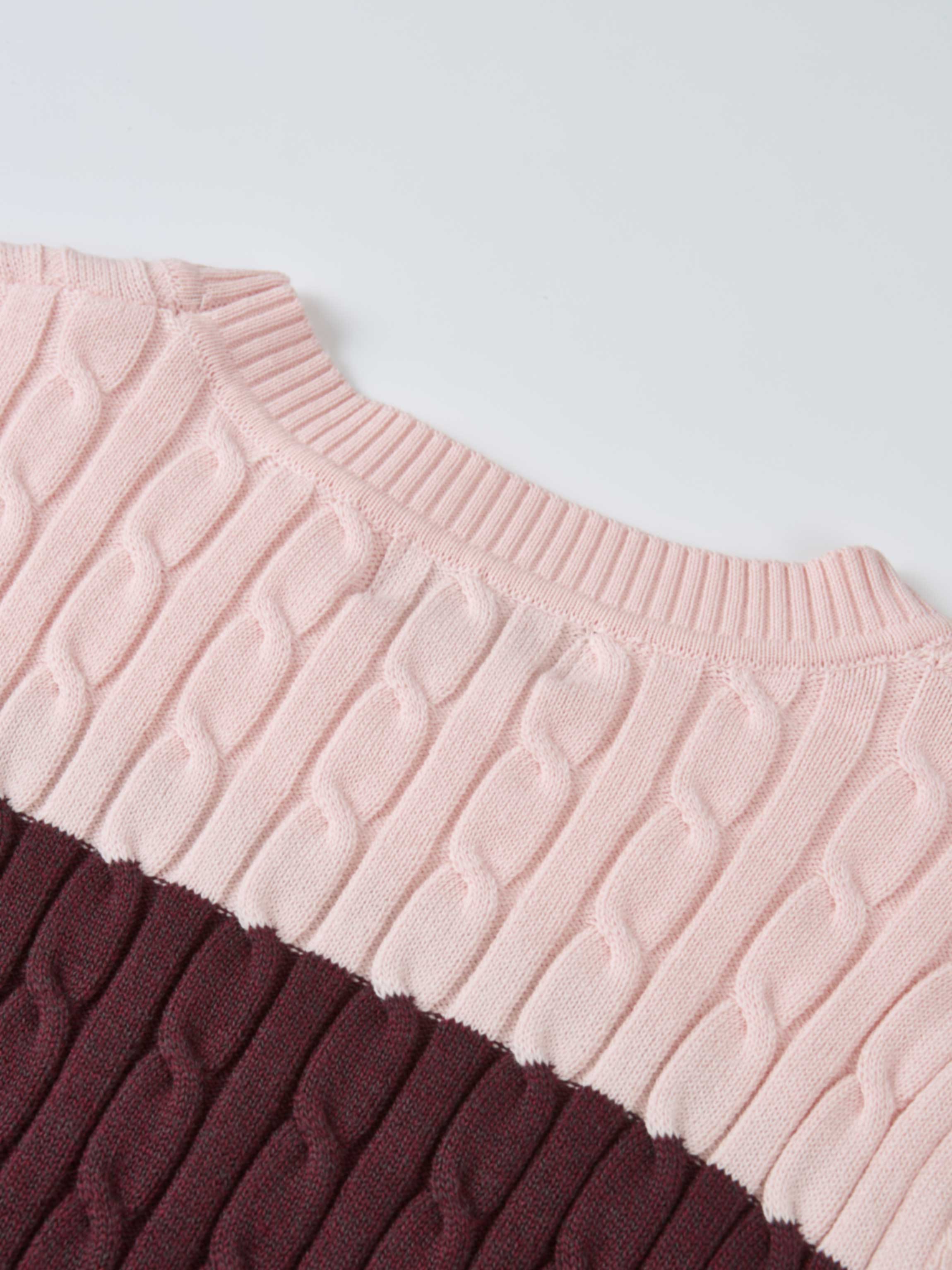 Wide Stripe Cable Knit Sweater -  Burgundy/Pink