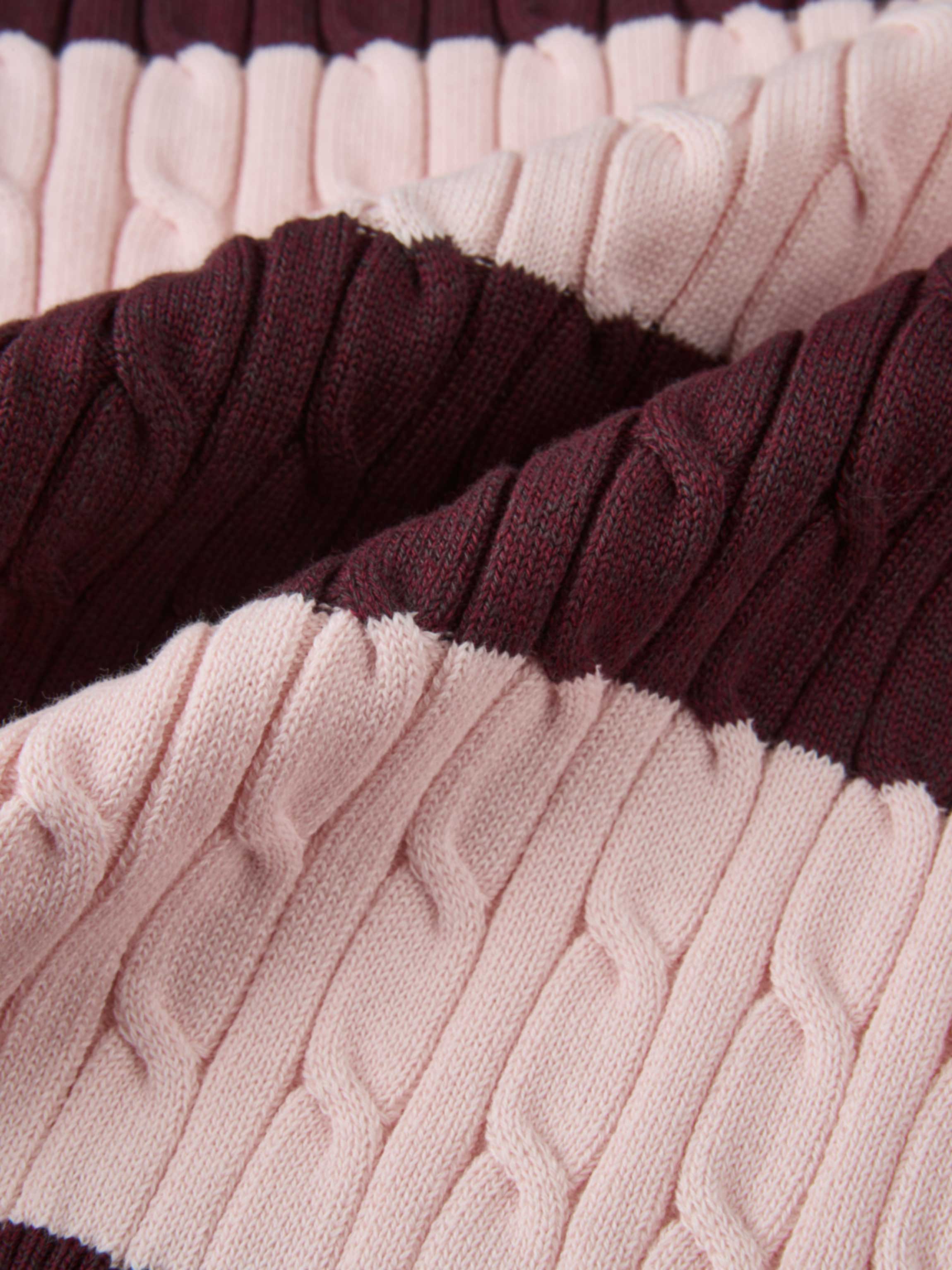 Wide Stripe Cable Knit Sweater -  Burgundy/Pink