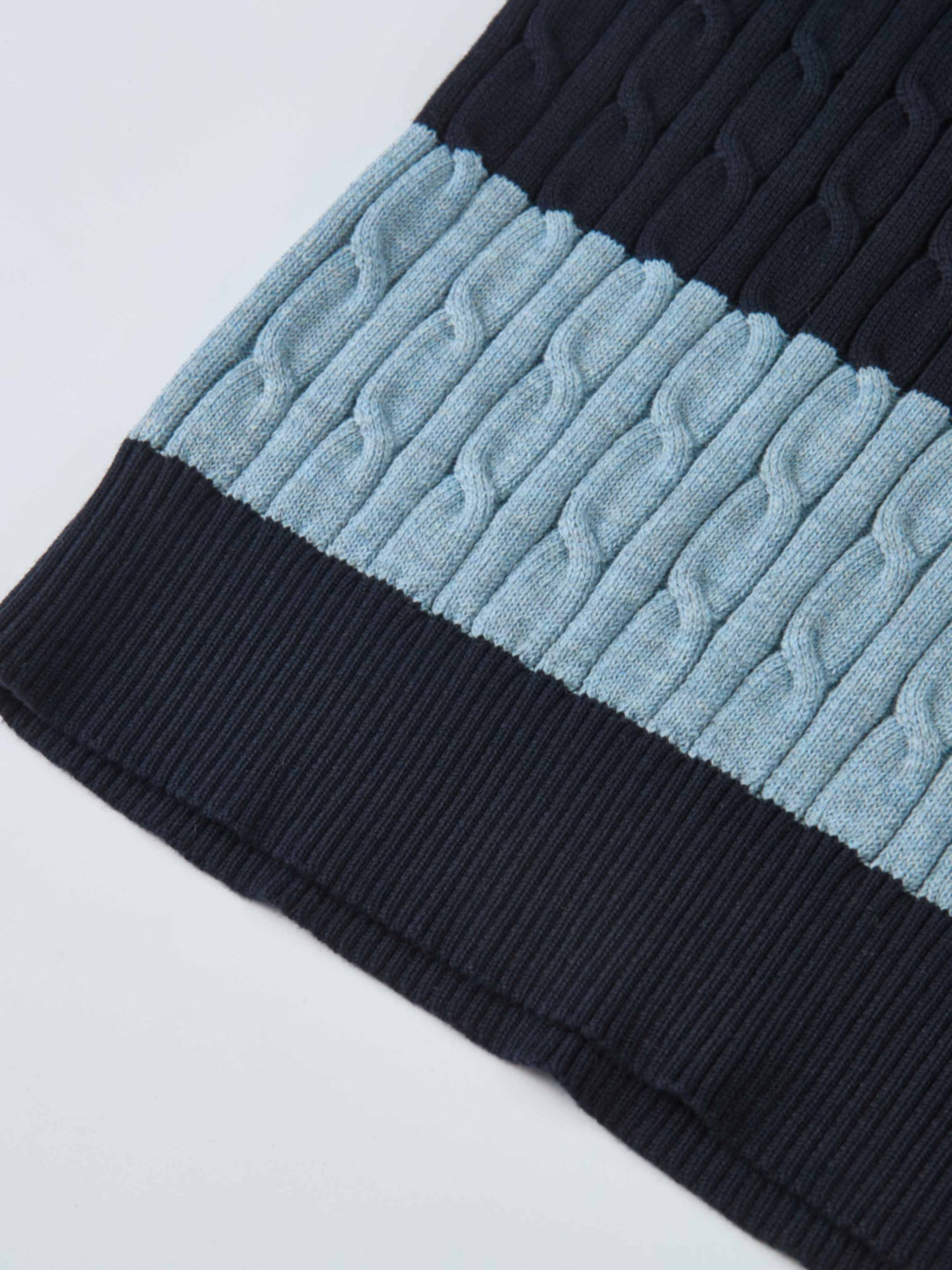 Wide Stripe Cable Knit Sweater - Navy/Heathered Blue