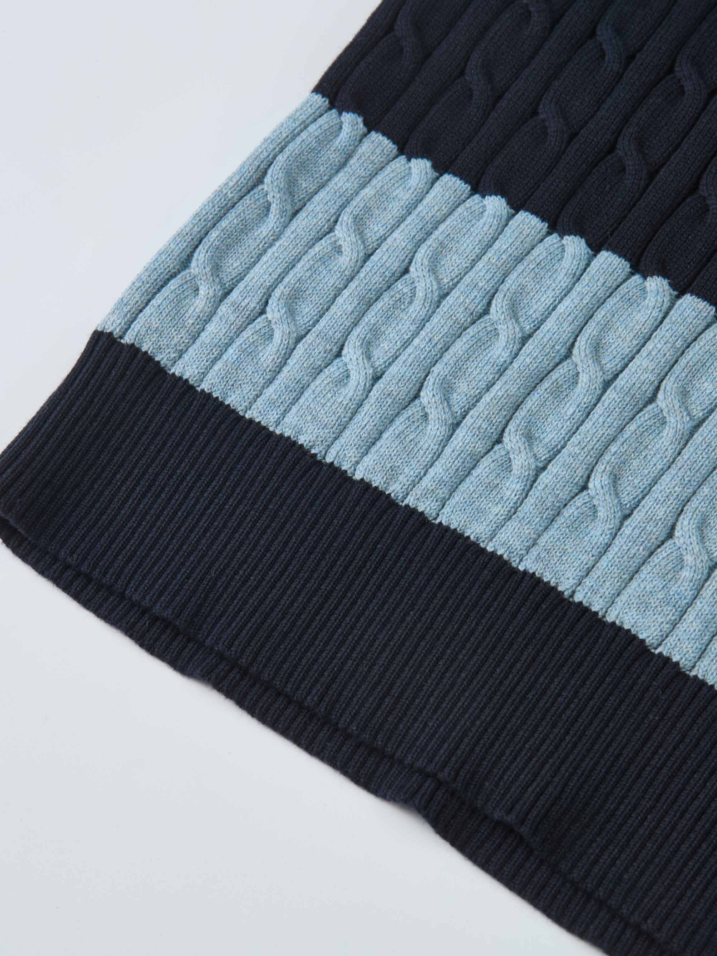 Wide Stripe Cable Knit Sweater - Navy/Heathered Blue