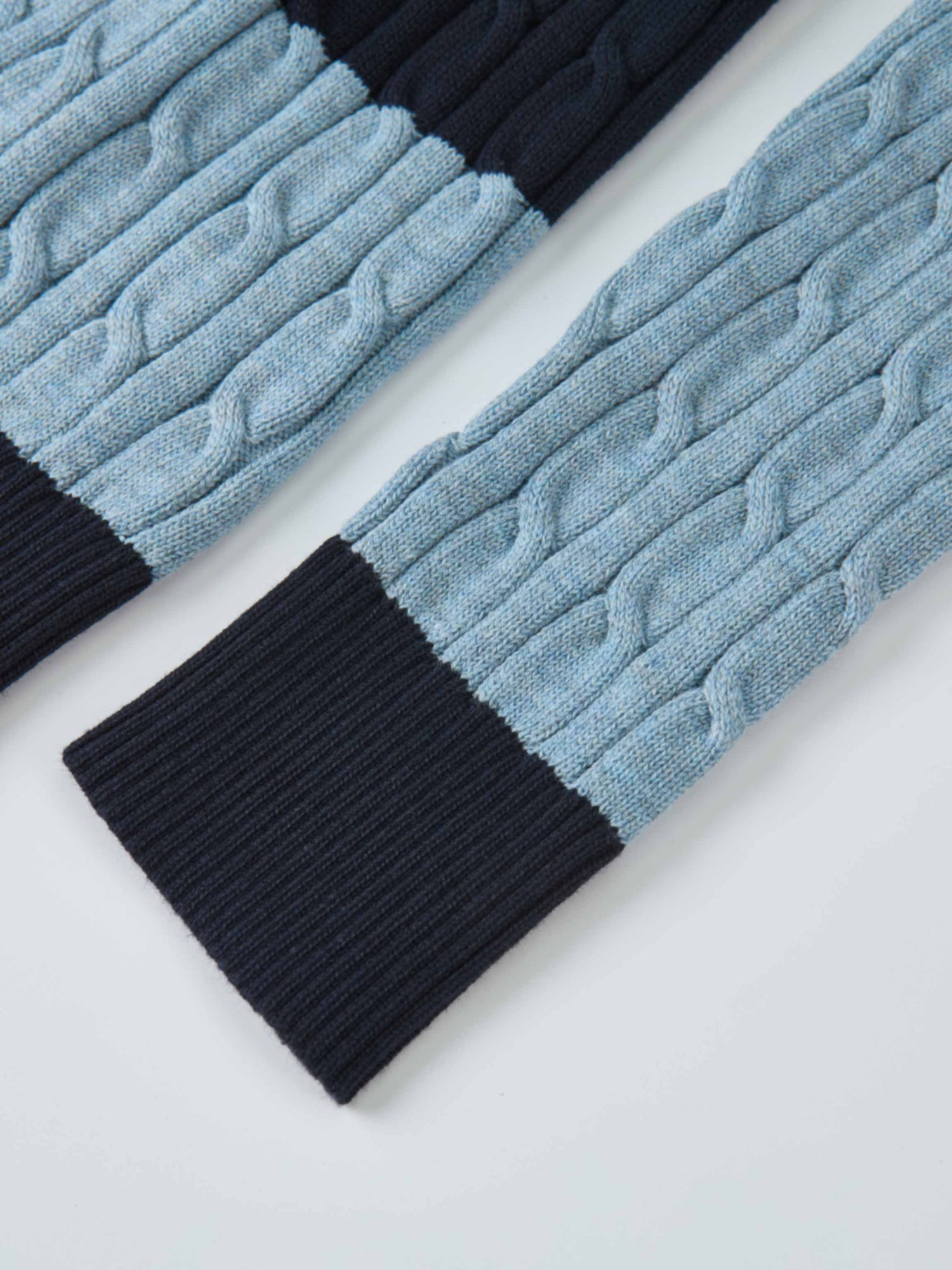 Wide Stripe Cable Knit Sweater - Navy/Heathered Blue