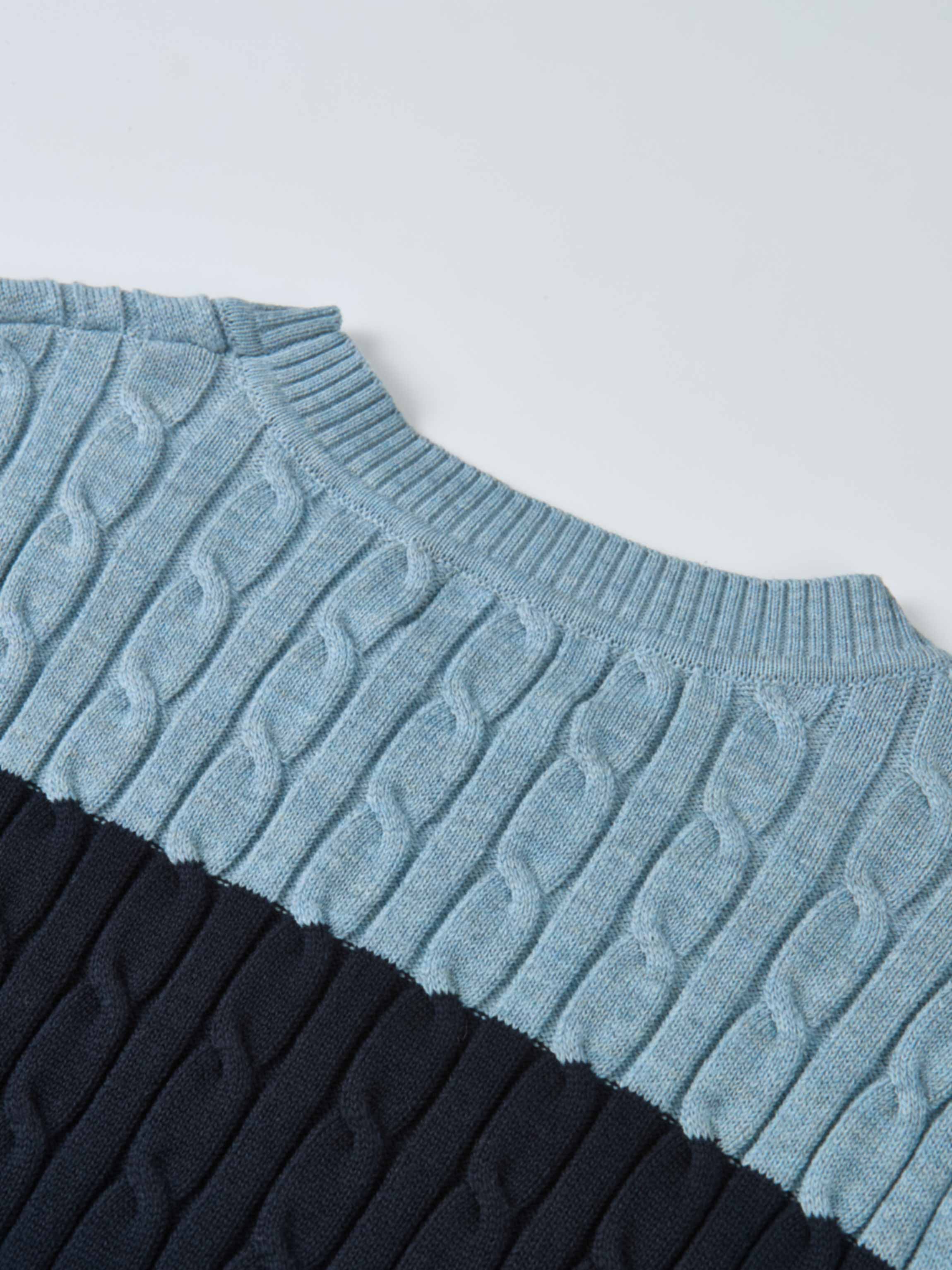 Wide Stripe Cable Knit Sweater - Navy/Heathered Blue