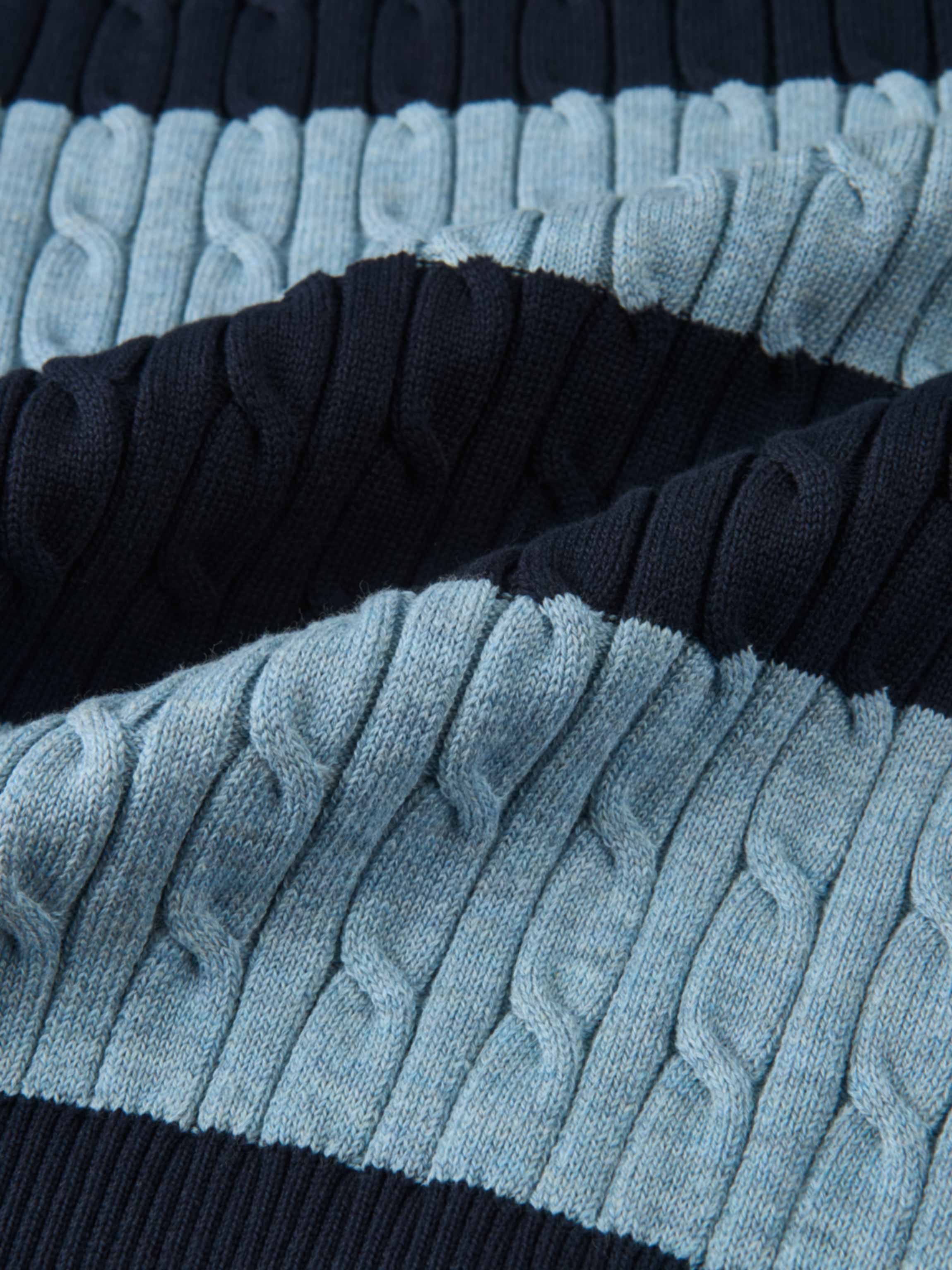 Wide Stripe Cable Knit Sweater - Navy/Heathered Blue
