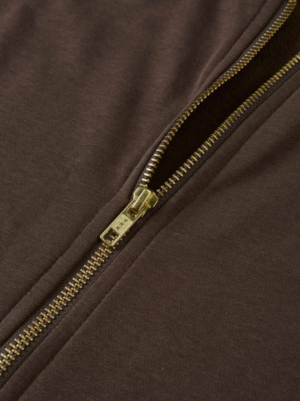 Lightweight Zip Up Hoodie - Brown