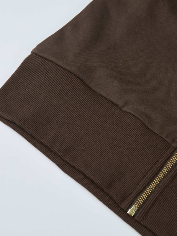 Lightweight Zip Up Hoodie - Brown