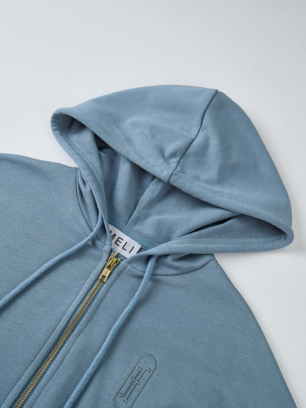 Lightweight Zip Up Hoodie - Denim Blue