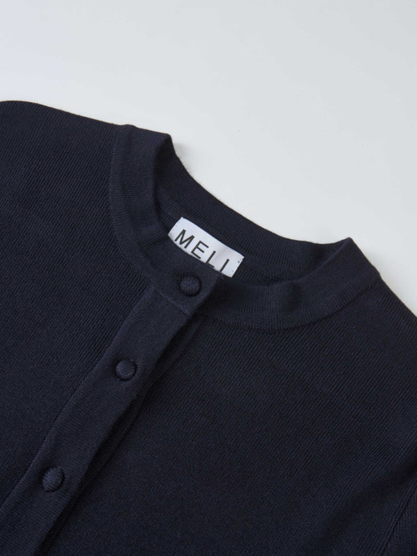 Basic Crew Knit Cardigan 17"- Navy