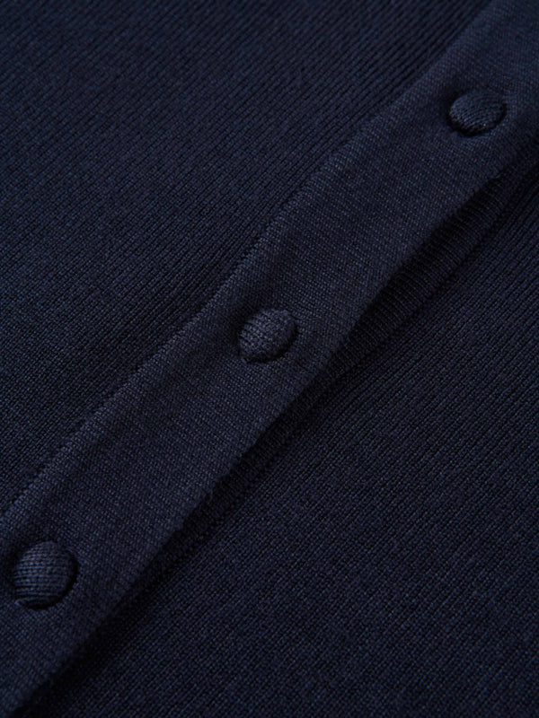 Basic Crew Knit Cardigan 17"- Navy