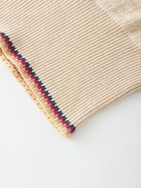 Crochet Trim Sweater-Tan/Pink