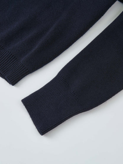 Basic Crew Knit Cardigan 17"- Navy