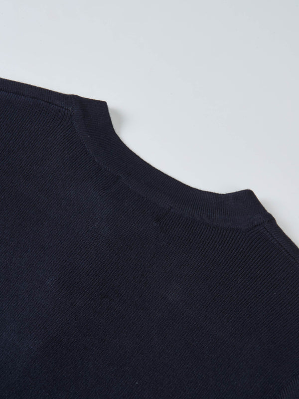 Basic Crew Knit Cardigan 17"- Navy