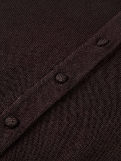 Basic Crew Knit Cardigan 17" - Brown