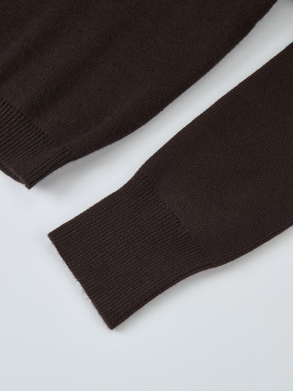 Basic Crew Knit Cardigan 17" - Brown