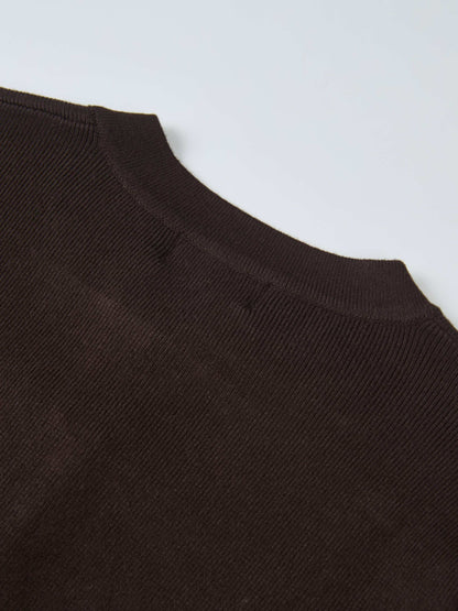Basic Crew Knit Cardigan 17" - Brown