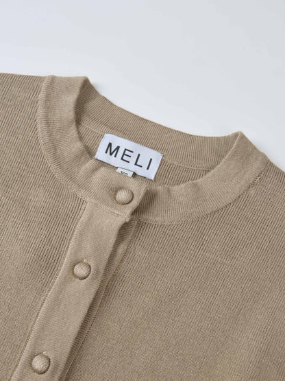 Basic Crew Knit Cardigan 17" - Warm Taupe