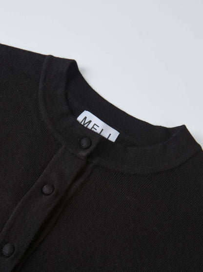 Basic Crew Knit Cardigan 17" - Black