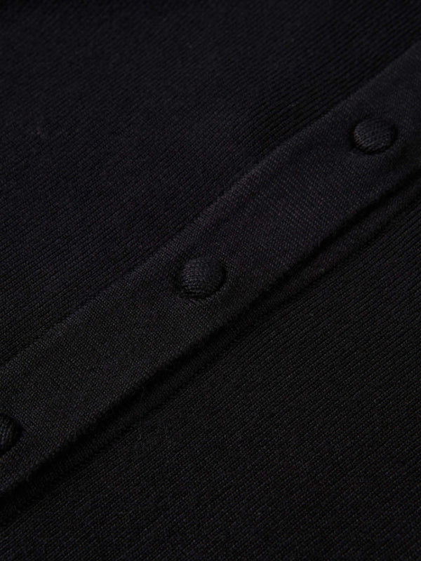 Basic Crew Knit Cardigan 17" - Black