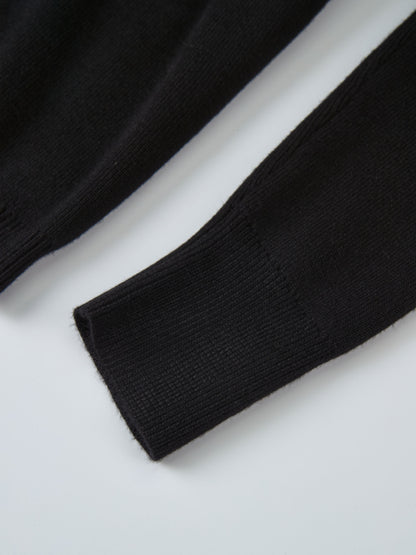 Basic Crew Knit Cardigan 17" - Black