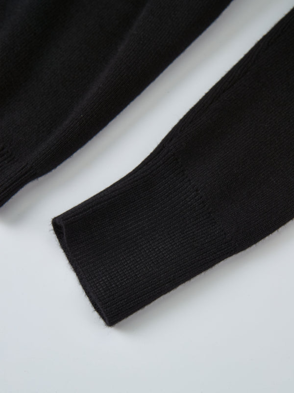 Basic Crew Knit Cardigan 17" - Black