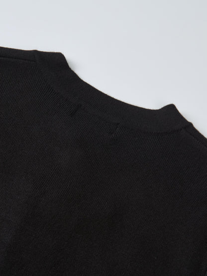 Basic Crew Knit Cardigan 17" - Black