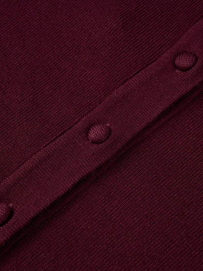 Basic Crew Knit Cardigan 17"- Burgundy