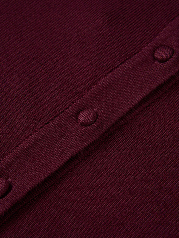 Basic Crew Knit Cardigan 17"- Burgundy