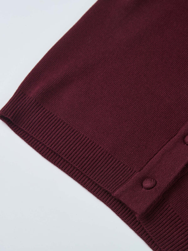 Basic Crew Knit Cardigan 17"- Burgundy