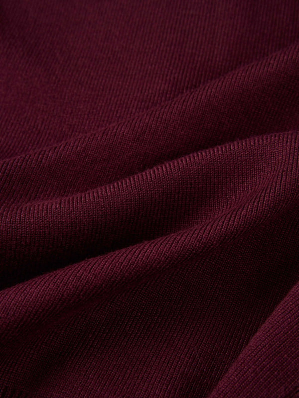 Basic Crew Knit Cardigan 17"- Burgundy