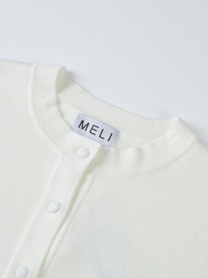 Basic Crew Knit Cardigan 17"- Cream