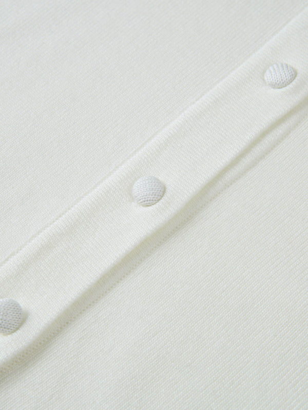 Basic Crew Knit Cardigan 17"- Cream