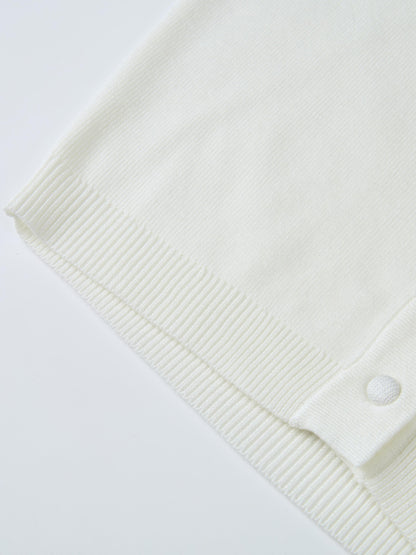 Basic Crew Knit Cardigan 17"- Cream