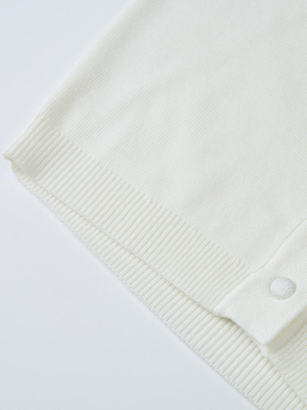 Basic Crew Knit Cardigan 17"- Cream