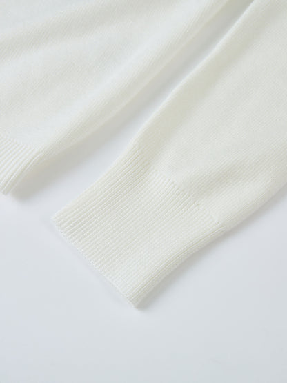 Basic Crew Knit Cardigan 17"- Cream