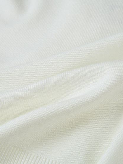 Basic Crew Knit Cardigan 17"- Cream