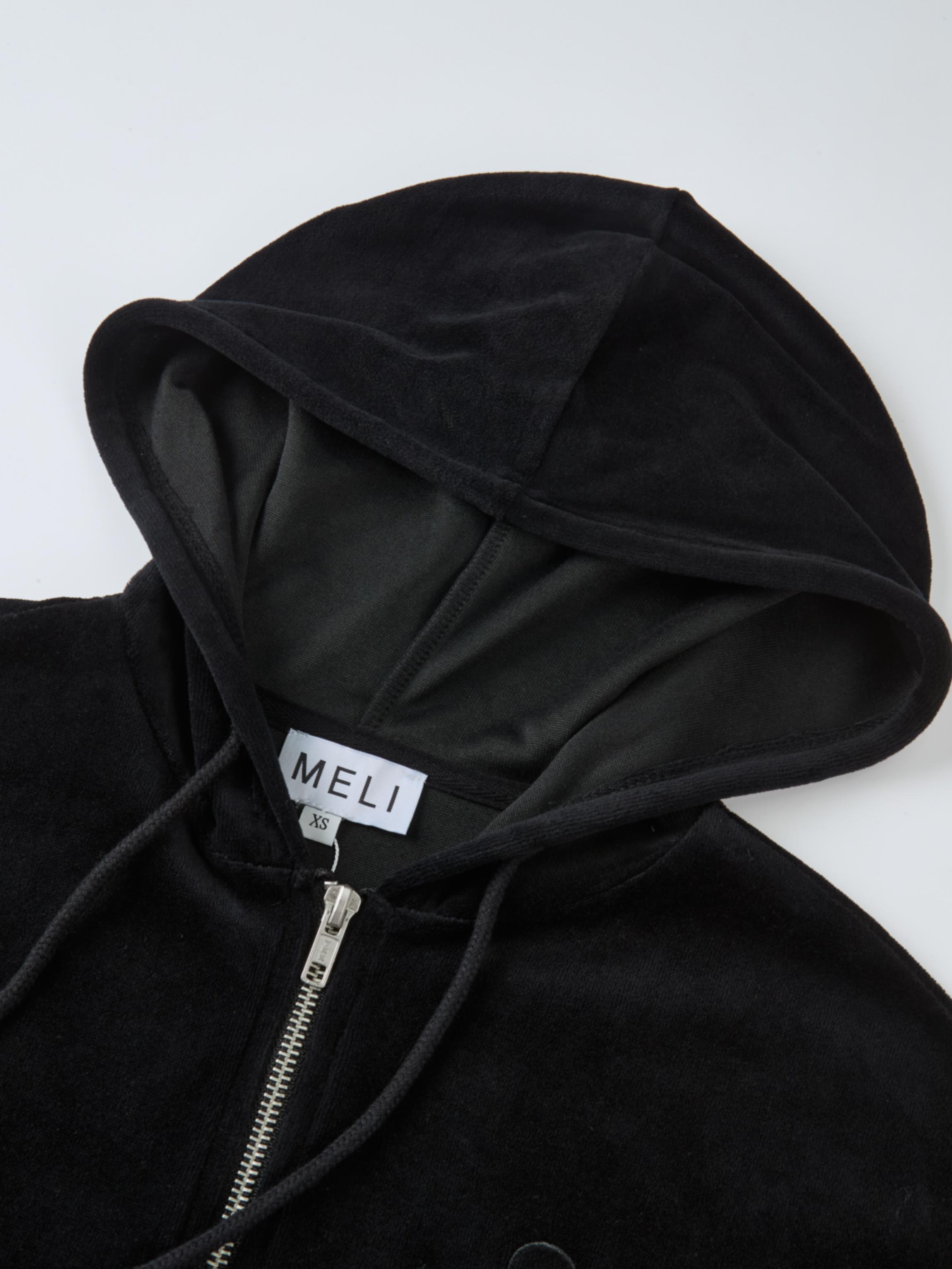 Velour Full Zip Hoodie - Black