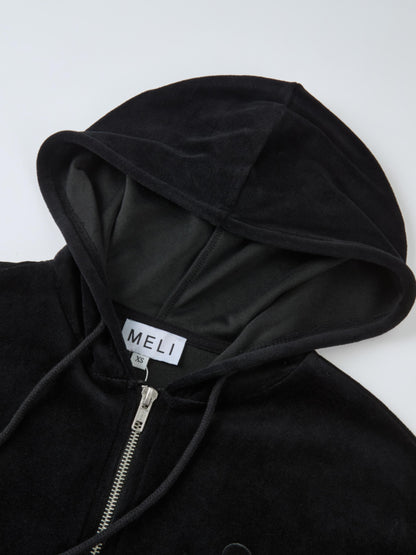 Velour Full Zip Hoodie - Black
