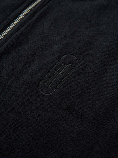 Velour Full Zip Hoodie - Black