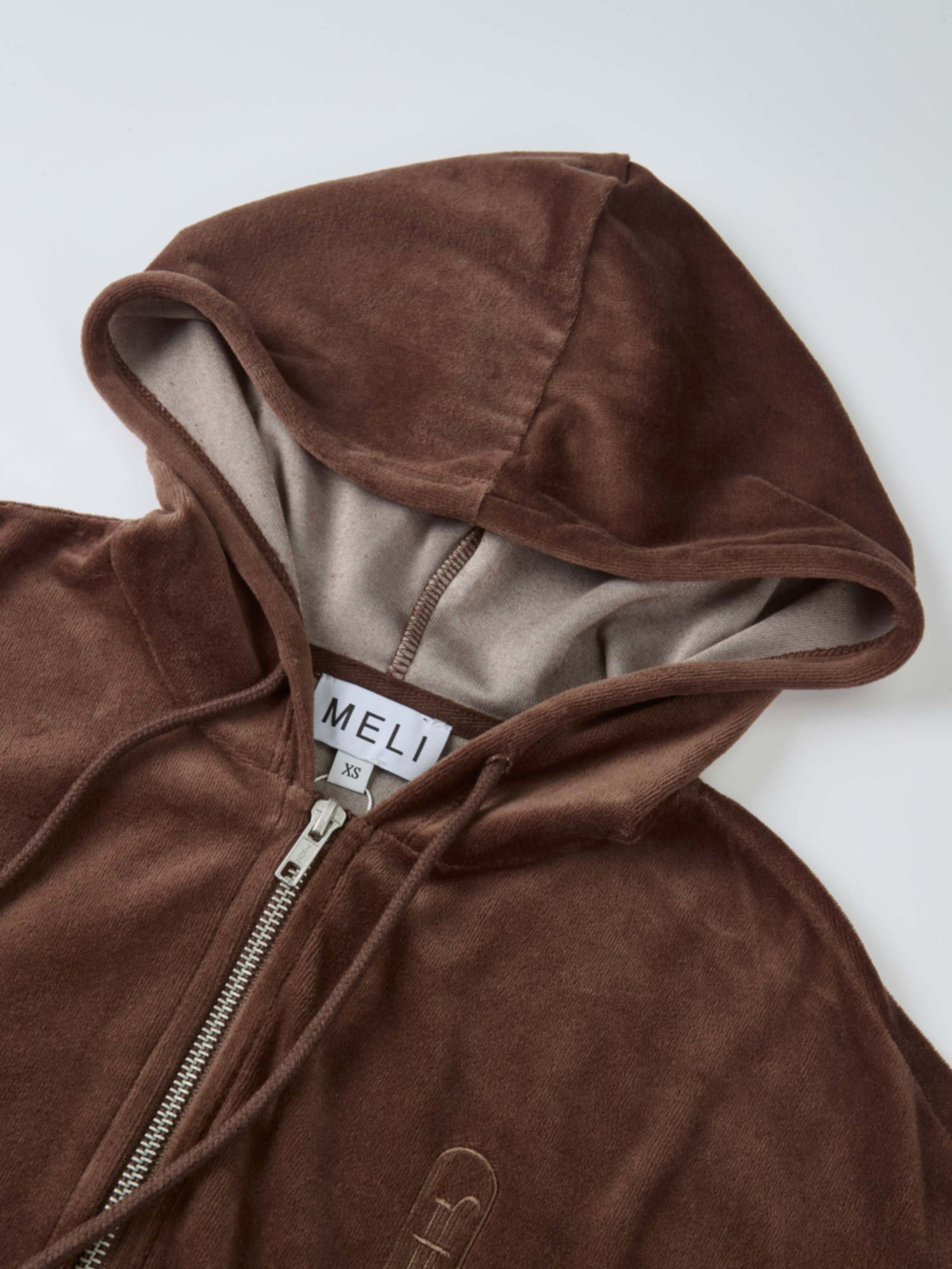 Velour Full Zip Hoodie - Brown