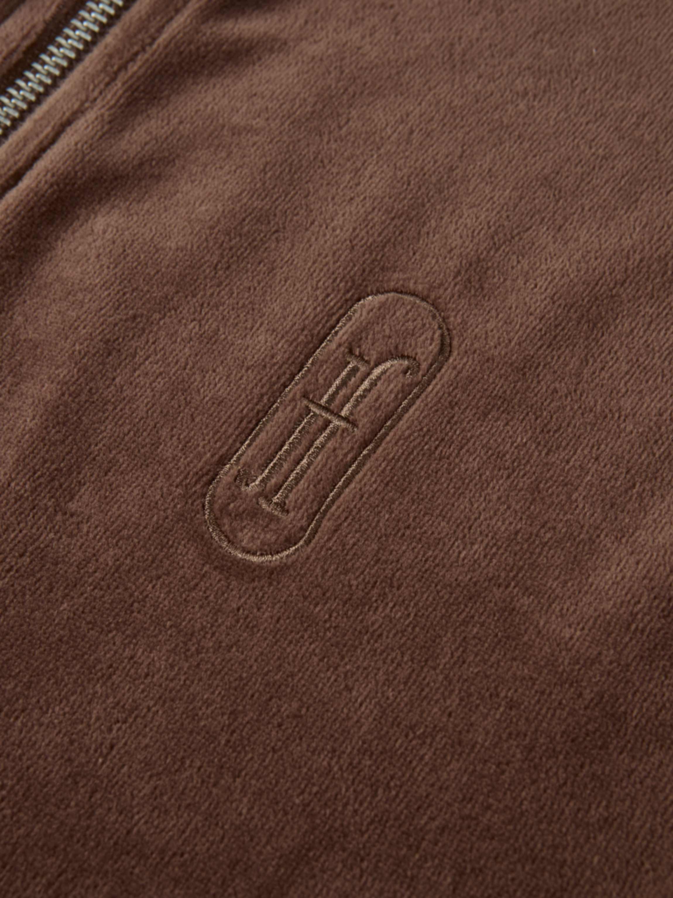 Velour Full Zip Hoodie - Brown