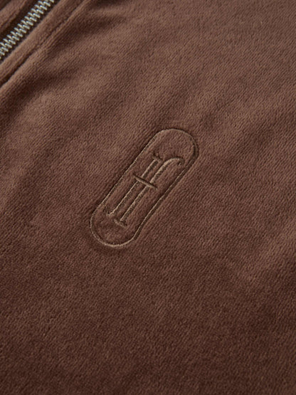 Velour Full Zip Hoodie - Brown