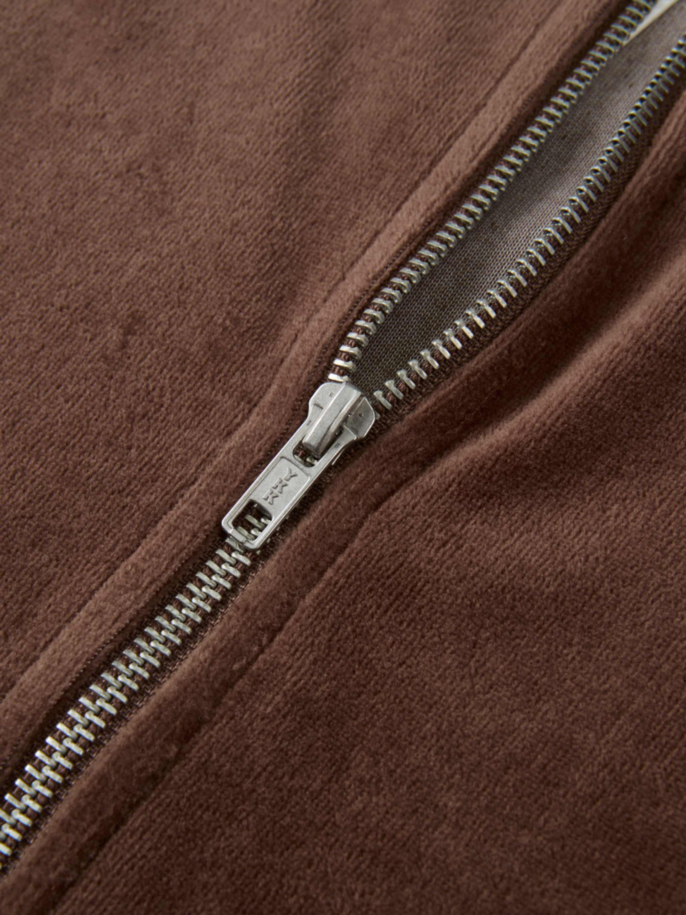 Velour Full Zip Hoodie - Brown