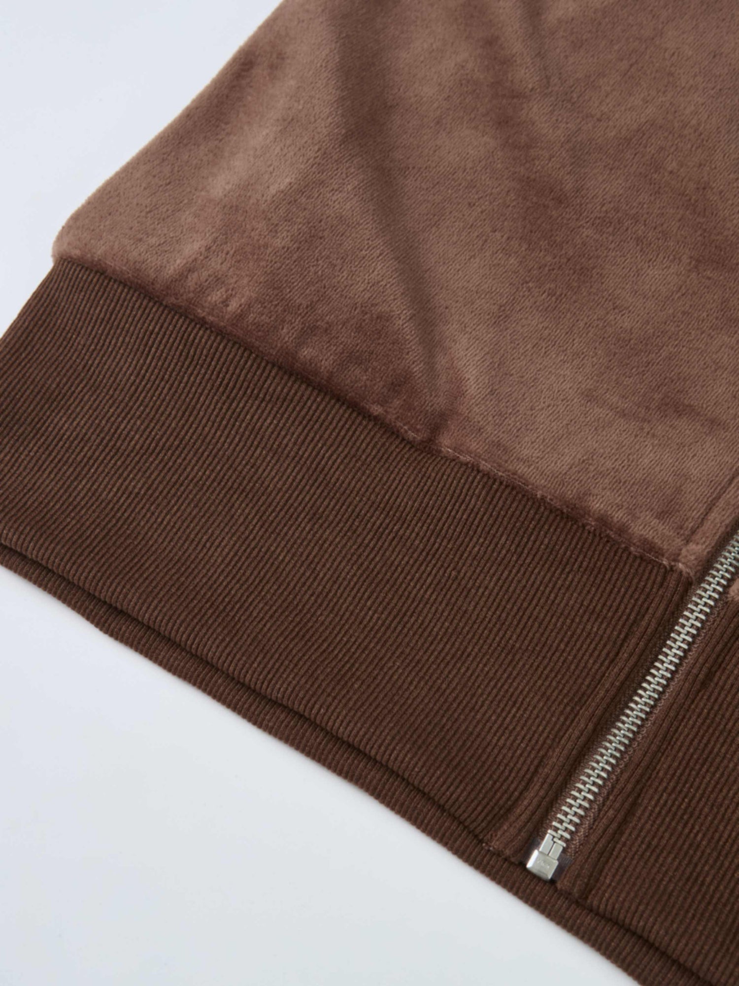 Velour Full Zip Hoodie - Brown