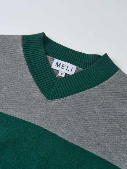 Sweater Top Pleated Dress - Grey/Green