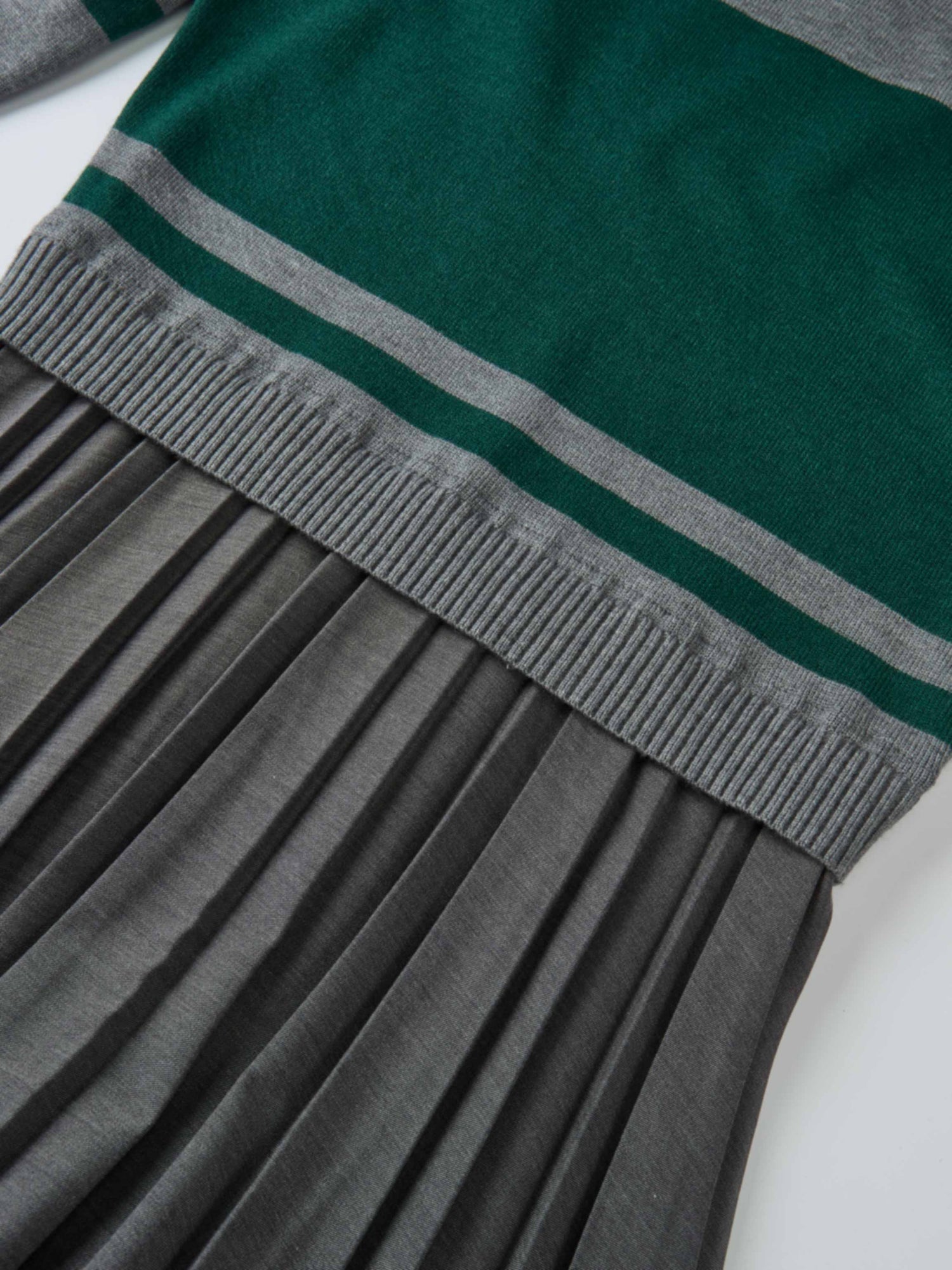 Sweater Top Pleated Dress - Grey/Green