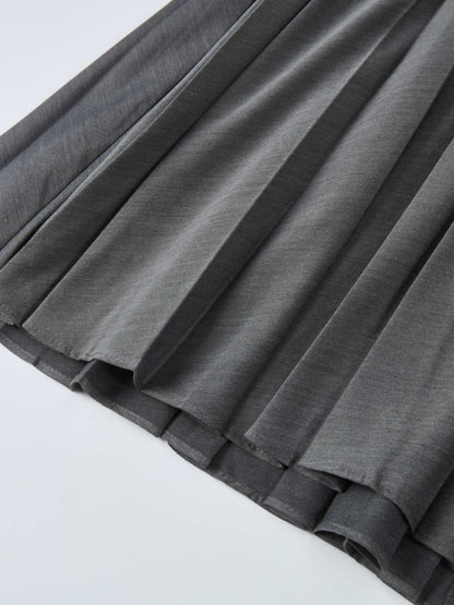 Sweater Top Pleated Dress - Grey/Green